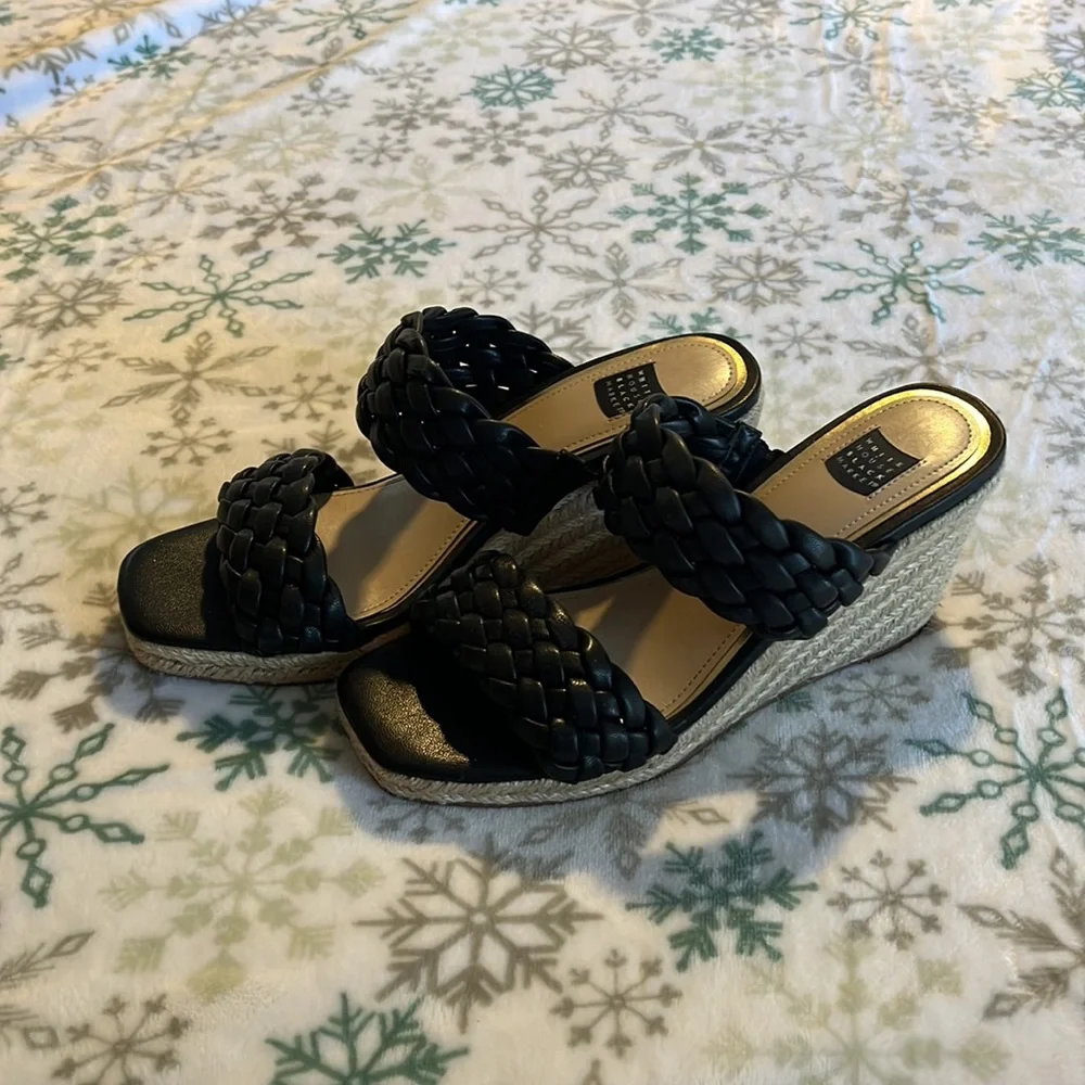 Black WHBM braided wedge sandals